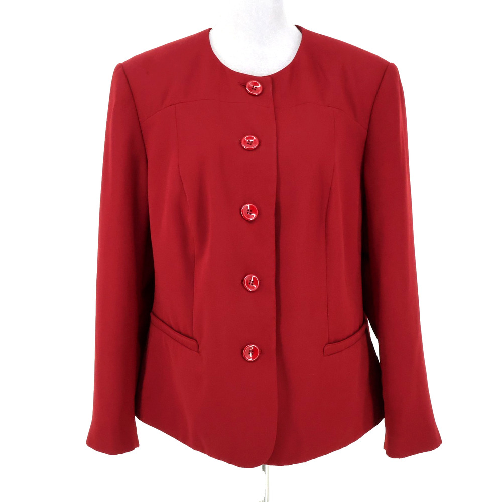 Emily Jacket Plus Size 18W Red Lined Blazer Collarless Pockets Career Preppy